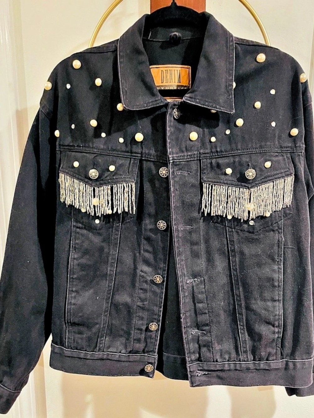 Denim Express Studded Fringe Denim Jacket Size Small Like New